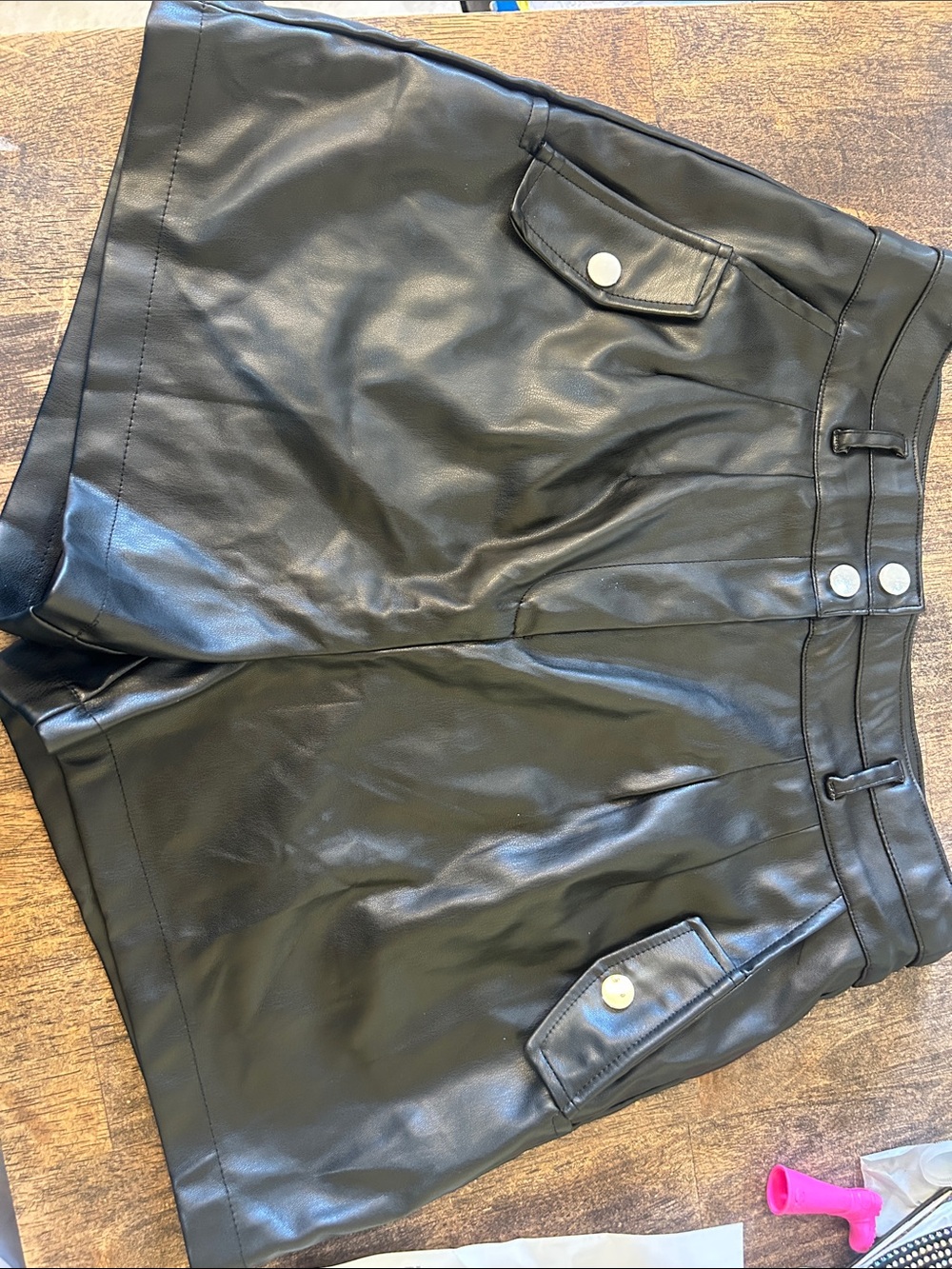 Love Tree Black Faux Leather Bermuda Shorts